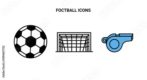Football Soccer Icon Set with Ball Goal and Whistle