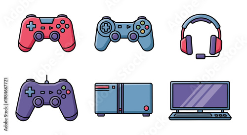 Video Game Equipment and Hardware Flat Icon Set