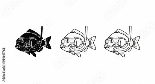 Three stylized fish wearing snorkeling masks and snorkels