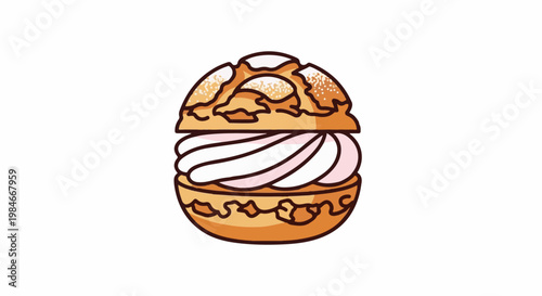 Sweet cream puff with flaky pastry and a swirl of light pink filling