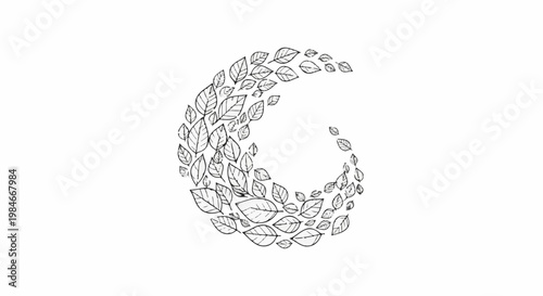 Swirl of hand-drawn leaves forming a graceful curve