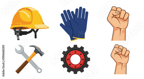 Industrial tools and protective gear for construction workers and engineers