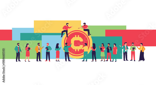Flat minimalist illustration of crypto community,