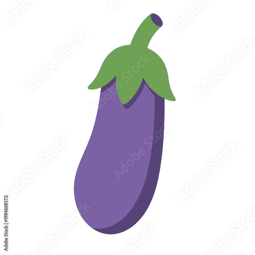 Eggplant Vegetable Icon with Green Stem Flat