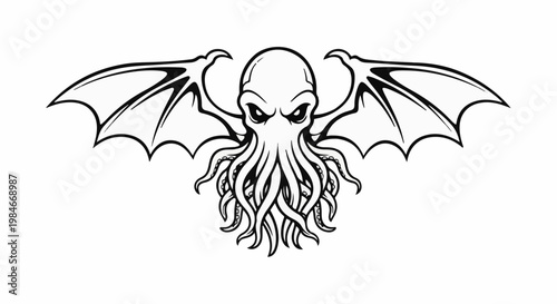 Terrifying winged octopus with menacing eyes and swirling tentacles