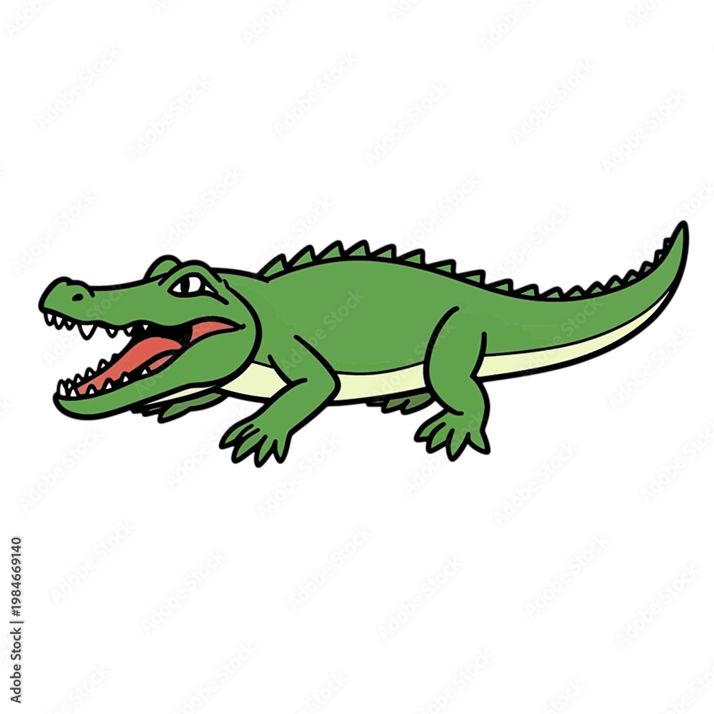 Fototapeta premium Green Alligator Flat Icon with Open Mouth