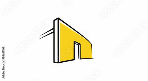 Stylized yellow structure with black outline, appearing as an entrance