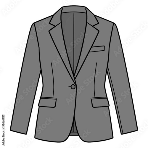 Gray Suit Jacket Flat Icon with Lapel and Button
