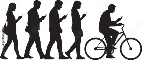 People engaged with smartphones while walking or cycling in urban environment