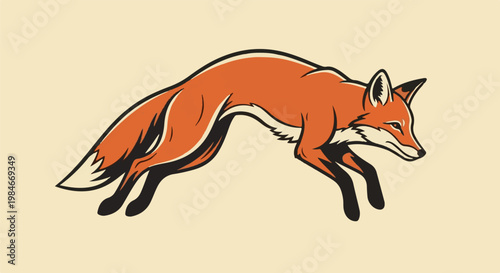 Stylized orange fox in mid-leap on a cream background