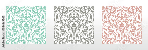 Wallpapers in the style of Baroque.. Set of colored floral ornaments. Seamless vector backgrounds Graphic patterns for fabric, wallpaper, packaging. Ornate Damask flower illustration