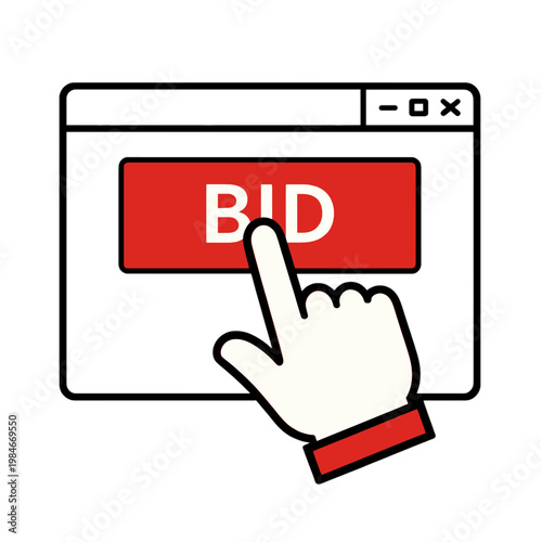 Hand Clicking Bid Button on Web Browser Icon