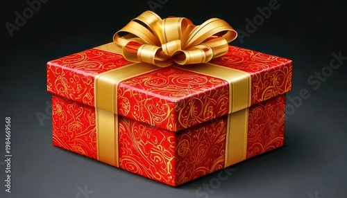 Elegant Red Gift Box with Golden Ribbon and Bow.