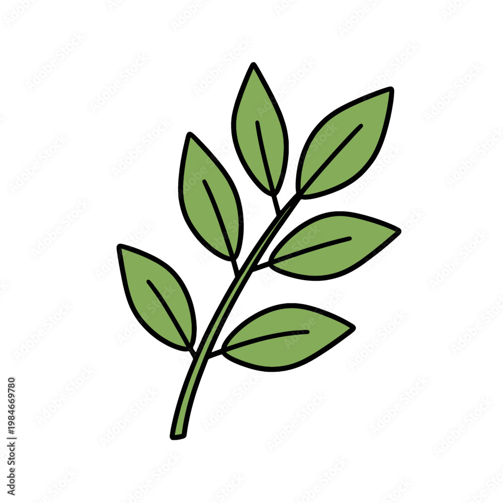 Obraz premium Leaf Branch Icon with Green Outline