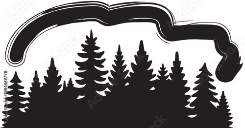 Boreal Forest Pine Treelines silhouette, flat black vector symbol
