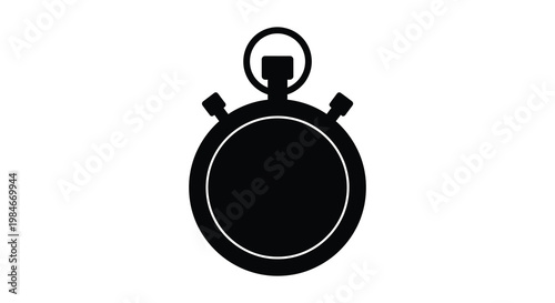 A stark black silhouette of a vintage stopwatch timekeeping and measurement silhouette