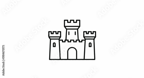 Stylized outline of a fortified medieval castle with three towers and arched entrance