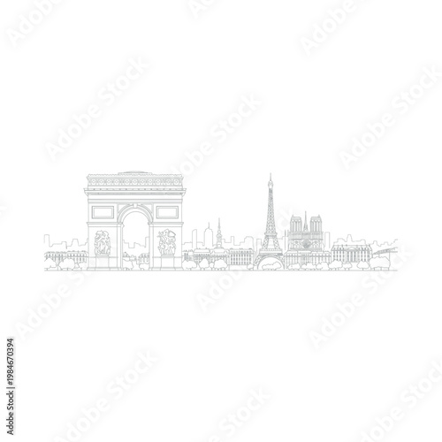 Paris city skyline with famous landmarks.