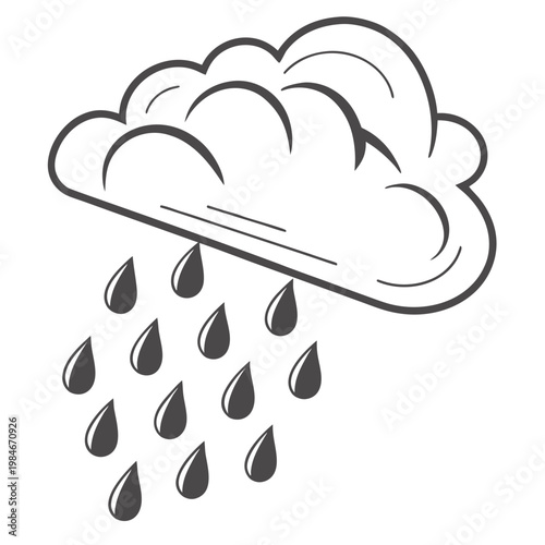 Black and white illustration of a rain cloud with raindrops falling