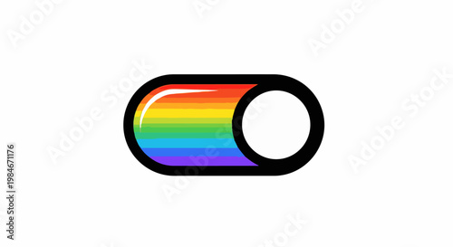 Toggle switch with rainbow colors and white circle on white background