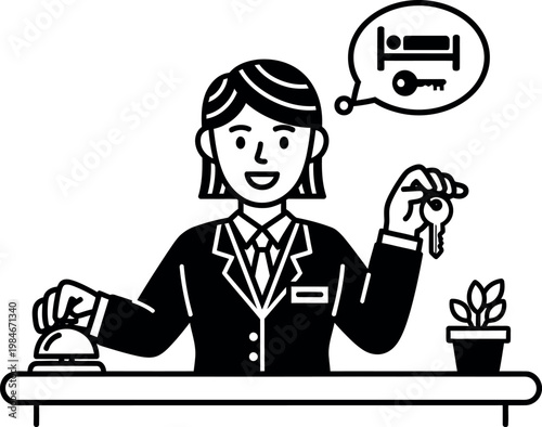 Receptionist holding hotel room key card.