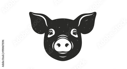 Frontal view of a pig head silhouette in solid black with a distressed grainy texture on a clean white background.