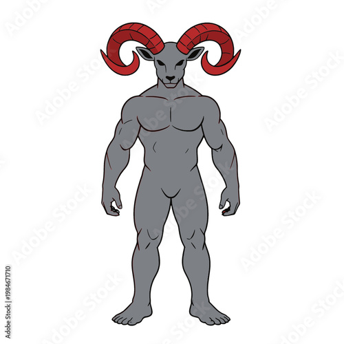 Ram God Humanoid Figure Flat Icon with Red Horns