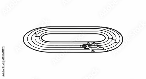 Top view of a black and white line drawing of a running track