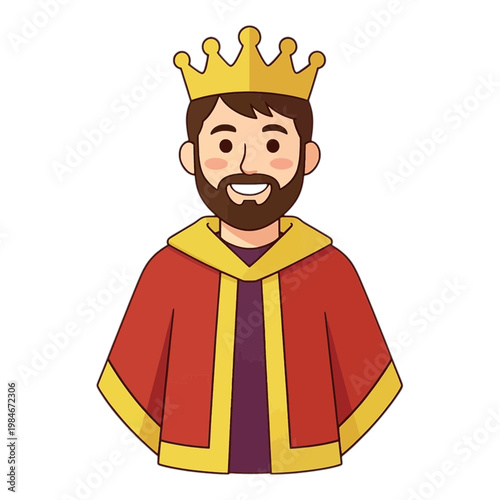 Smiling King Wearing Crown Flat Icon