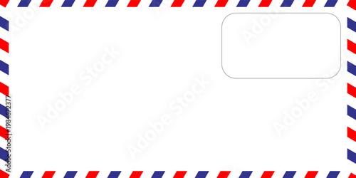 Airmail Envelope Frame With Red and Blue Diagonal Stripes and Blank White Center
