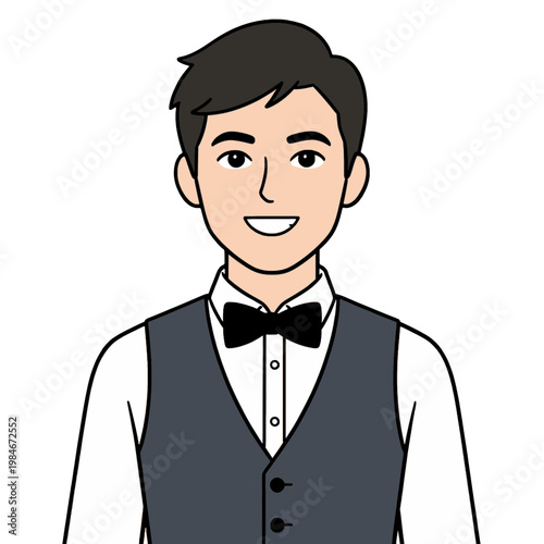 Smiling Waiter in Bow Tie Vector Icon