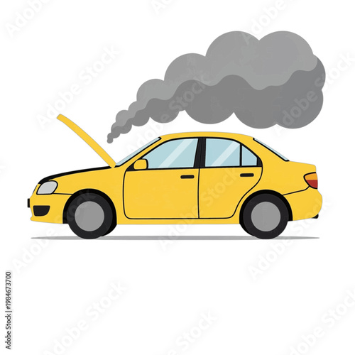 Yellow Car with Smoke Hood Open Icon