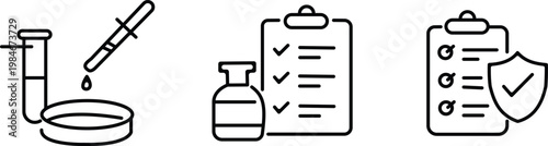 Laboratory equipment icons test tubes pipettes and checklists for scientific research