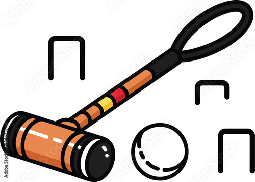 Croquet set illustration mallet wickets and ball for lawn game