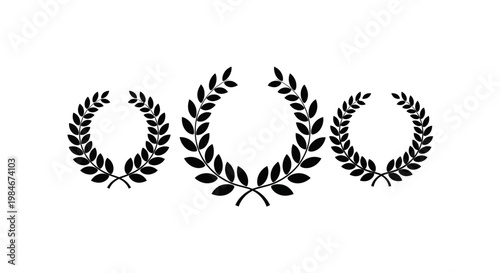Black Laurel Wreath Icons Representing Victory, Achievement, and Recognition