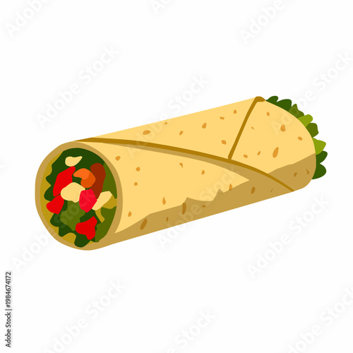 Burrito wrap with filling ingredients in flat style for food theme