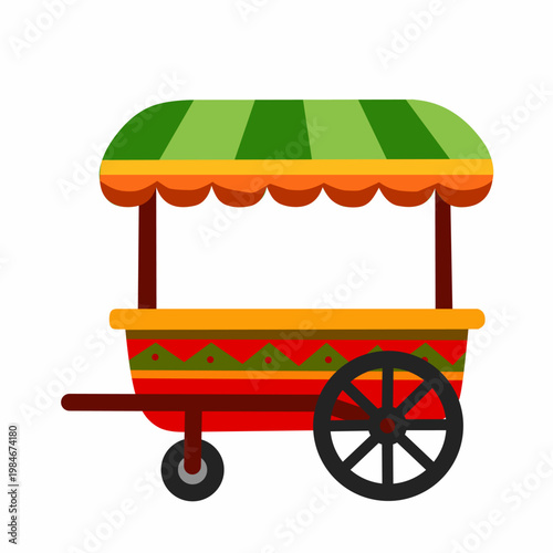 Street food cart with colorful canopy in flat style for fiesta theme