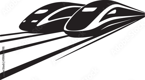 High Speed Rail Maglev Bulet Trains Sleek, aerodynamic profiles, flat black travel vehicle vector symbol