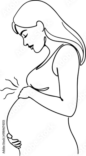 Continuous one line of a pregnant woman talking to her unborn baby, emotional prenatal bonding vector concept symbolizing maternal affection, mother's day, and love.