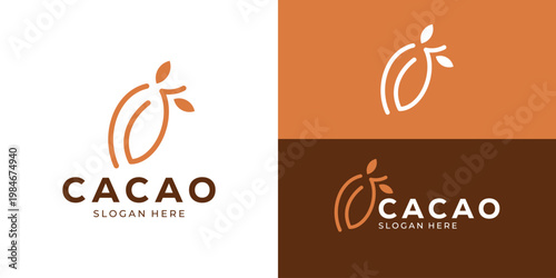 Creative simple cacao logo template. Nature organic cacao fruit logo design vector illustration.