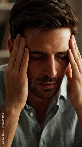 This captures a man's emotional response to a difficult situation, his hands covering his face in a gesture of distress or frustration, conveying a sense of sadness, anxiety, or despair.