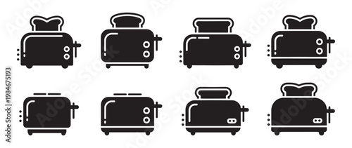 Toaster minimal flat icon set kitchen appliance and bread toaster symbols in clean vector illustration collection