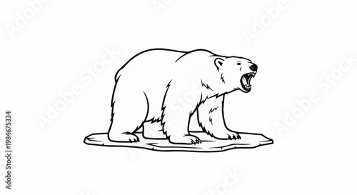 Stylized polar bear roaring on an ice floe