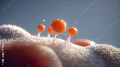 RSV virus surface close up with glycoprotein spikes and envelope texture