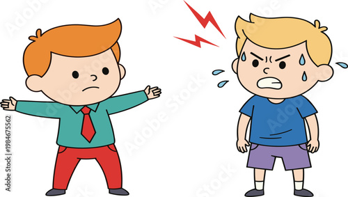 Angry kids arguing vector illustration featuring two children shouting with emotions conflict cartoon characters isolated design