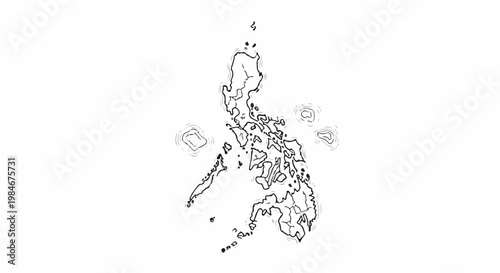 Stylized outline map of an archipelago, featuring islands and surrounding water