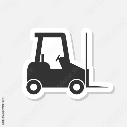 Forklift simple icon sticker isolated on gray background