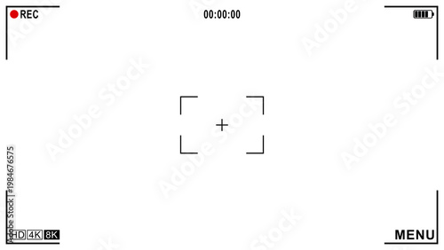 Fotografie 4k Video recorder in horizontal 16:9 ratio, camera frame viewfinder overlay scre