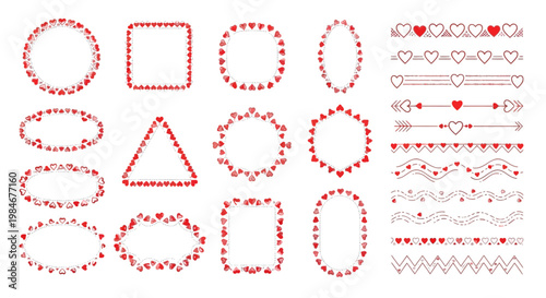 Collection of Red Heart Shaped Frames and Borders for Valentine's Day and Love Designs