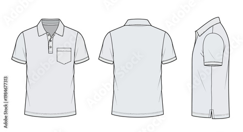 Fotografie Blank white polo shirt vector template showing front, back, and side views